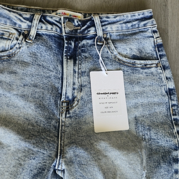 Risen Jeans Light Blue Acid Wash Distresses Flare Jeans - Picture 7 of 8